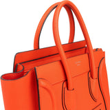 Céline Orange Grained Leather Luggage Handbag