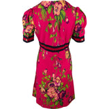 Gucci Pink Floral Print Silk Web Stripe Bow Short Sleeve Dress (M)
