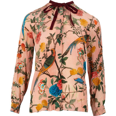 Gucci Multicolor Tian Loral Print Silk Longsleeve Blouse Top (IT40)