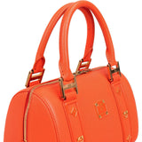 MCM Orange Grained Leather Essential Studded Small Boston Handbag