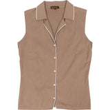 Loro Piana Brown Sleeveless Piped Knit Top (IT42)