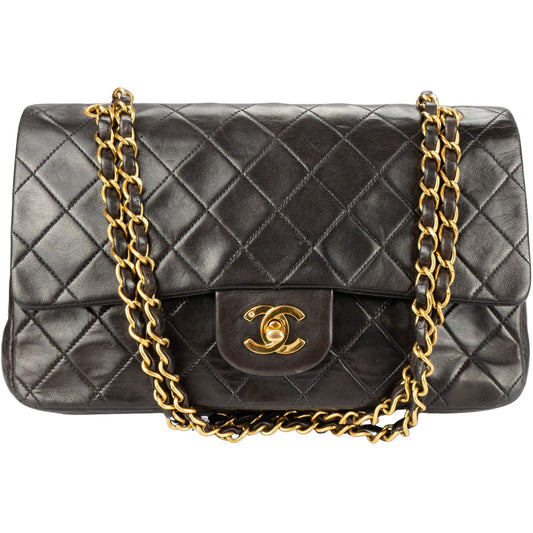 Chanel Quilted Brown Lambskin 24K Gold Medium Double Flap Bag