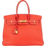Hermès Rouge Fjord Leather Birkin 35 Handbag xx leder - vintageandkickz