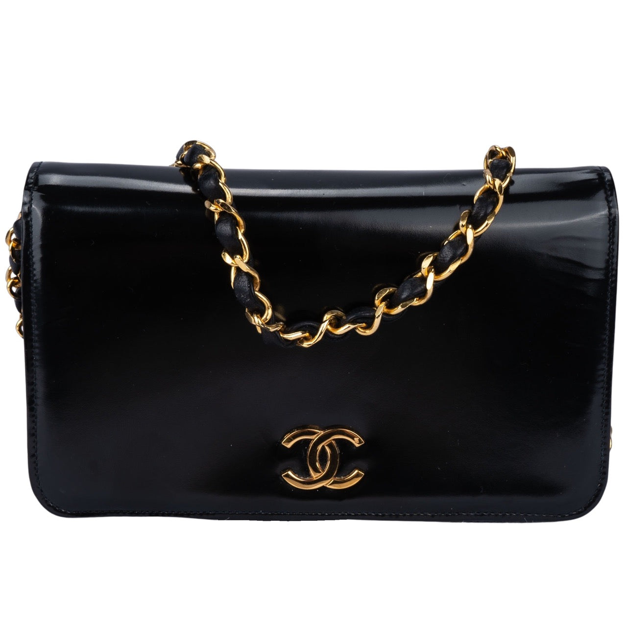 Chanel 24K Gold Patent Leather Single Flap Bag WOC