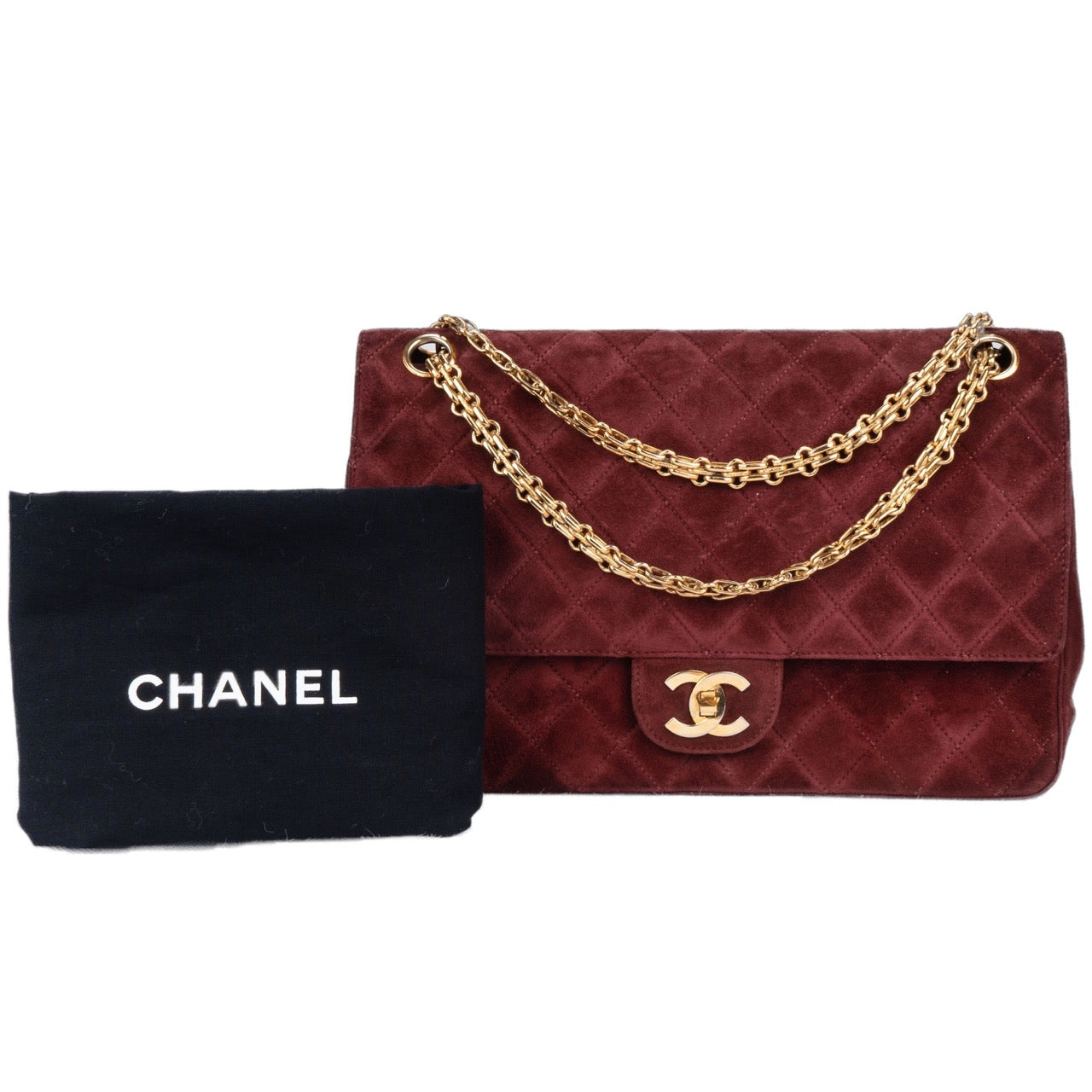 Chanel Quilted Suede Leather Double Flap Bag