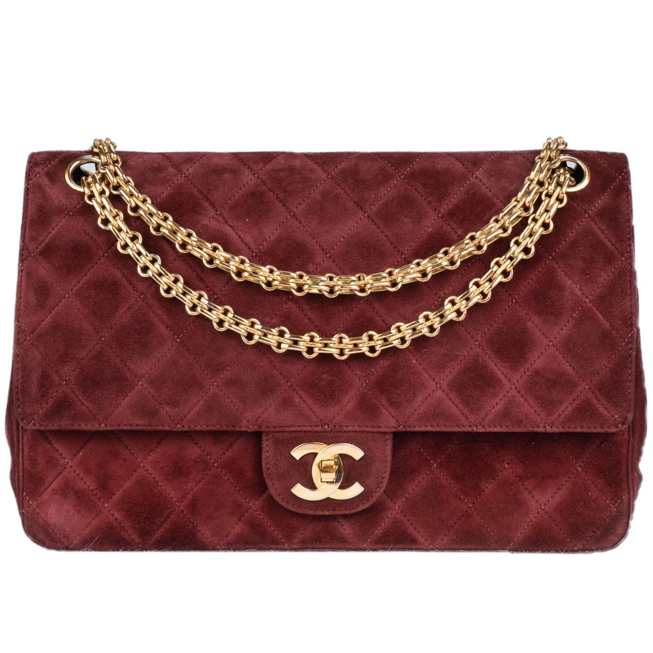 Chanel Quilted Suede Leather Double Flap Bag