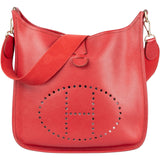 Hermes Red Leather Evelyn Shoulder Bag