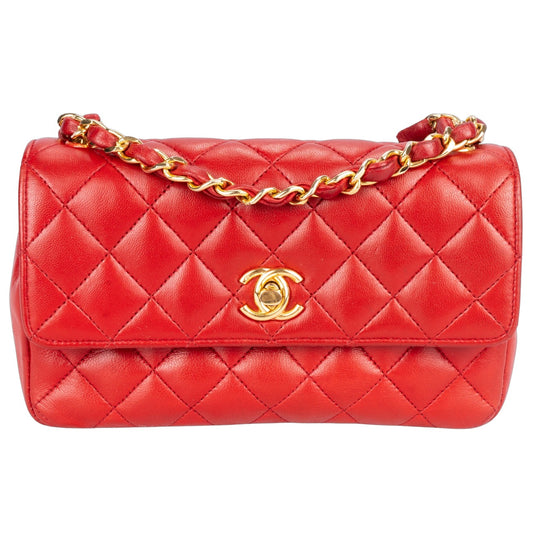 Chanel Red Quilted Lambskin Mini Crossbody Single Flap Bag