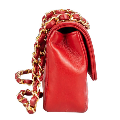 Chanel Red Quilted Lambskin Mini Crossbody Single Flap Bag