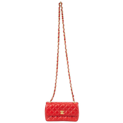 Chanel Red Quilted Lambskin Mini Crossbody Single Flap Bag