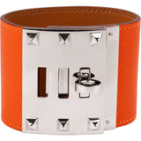Hermès Silver Tone Orange Leather Kelly Dog Extreme Orange PHW Bracelet