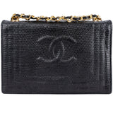 Chanel Black CC Stitch Lizard Mini Single Flap Bag