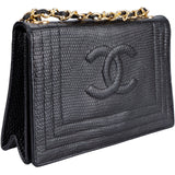 Chanel Black CC Stitch Lizard Mini Single Flap Bag