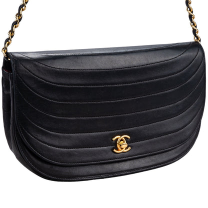 Chanel Quilted Lambskin 24K Gold Single Flap Halfmoon Bag