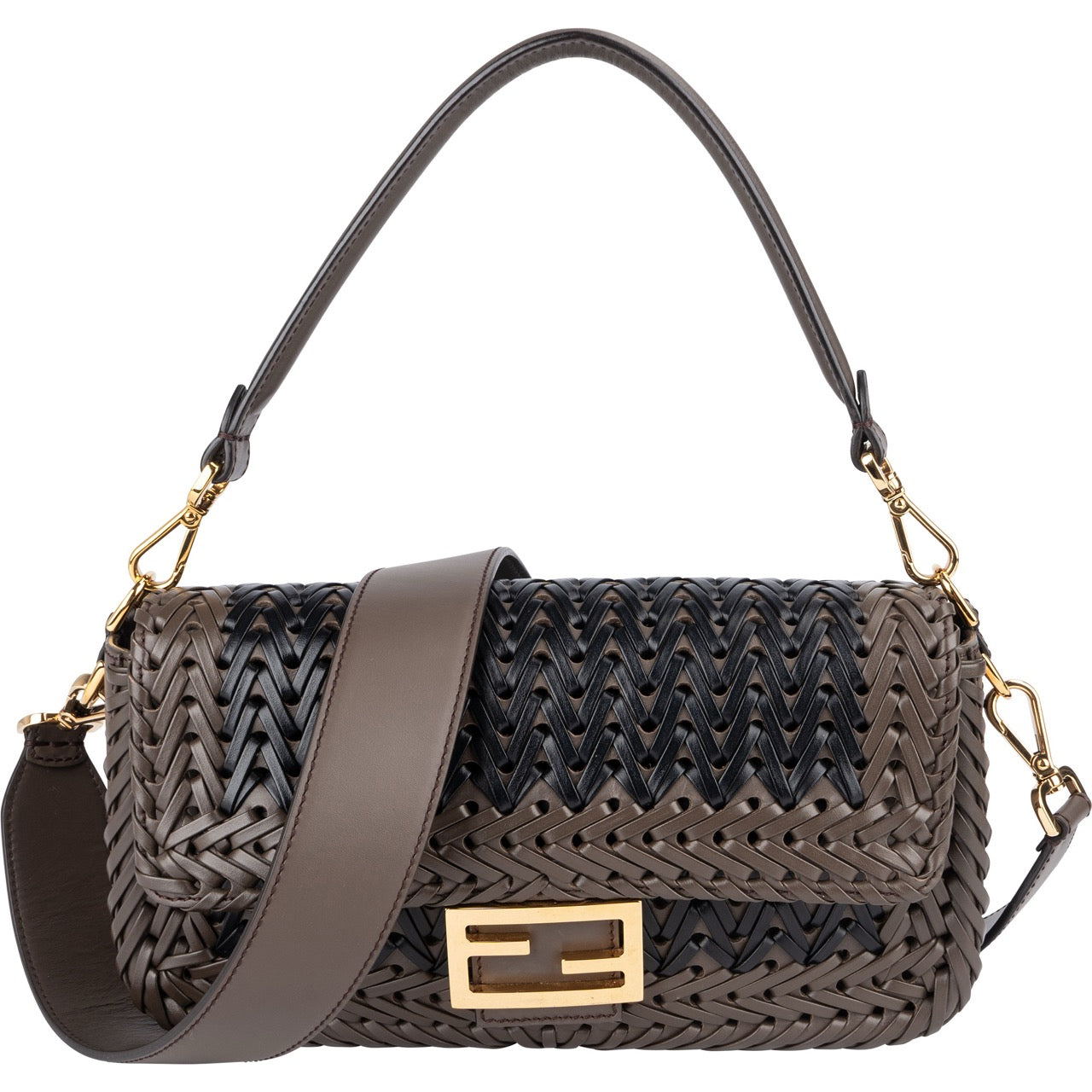 Fendi Woven Leather Baguette Crossbody Bag - vintageandkickz