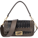 Fendi Woven Leather Baguette Crossbody Bag - vintageandkickz