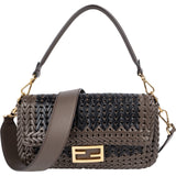 Fendi Woven Leather Baguette Crossbody Bag - vintageandkickz