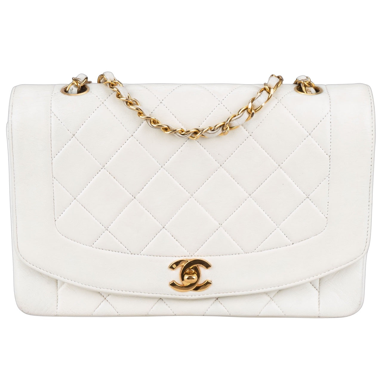 Chanel Quilted Lambskin 24K Gold Single Diana Crossbody Bag