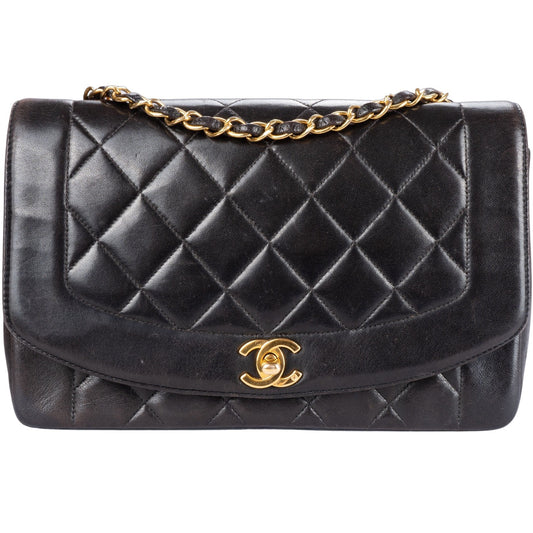 Chanel Brown Quilted Lambskin 24K Gold Diana Single Flap Bag