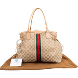 Gucci Monogram GG Canvas Jolicoeur Web Stripe Tote Shoulder Bag