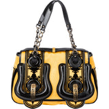 Fendi Yellow Velvet Satin & Patent Leather B. Handbag