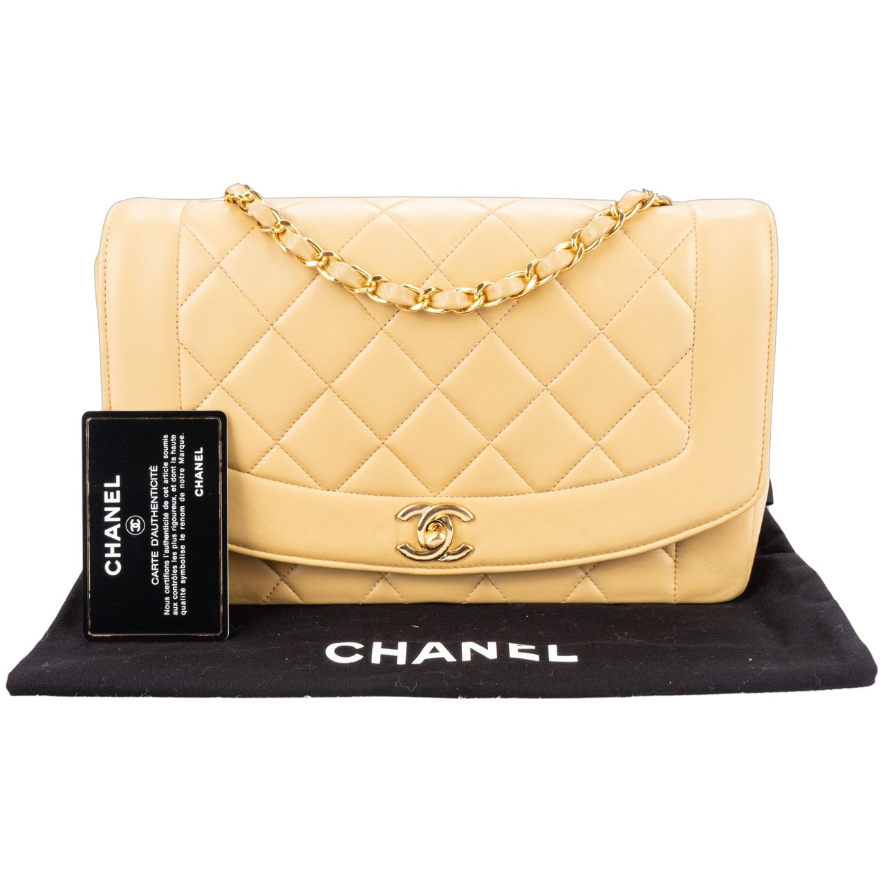 Chanel Quilted Lambskin 24K Gold Diana Single Flap Crossbody Bag
