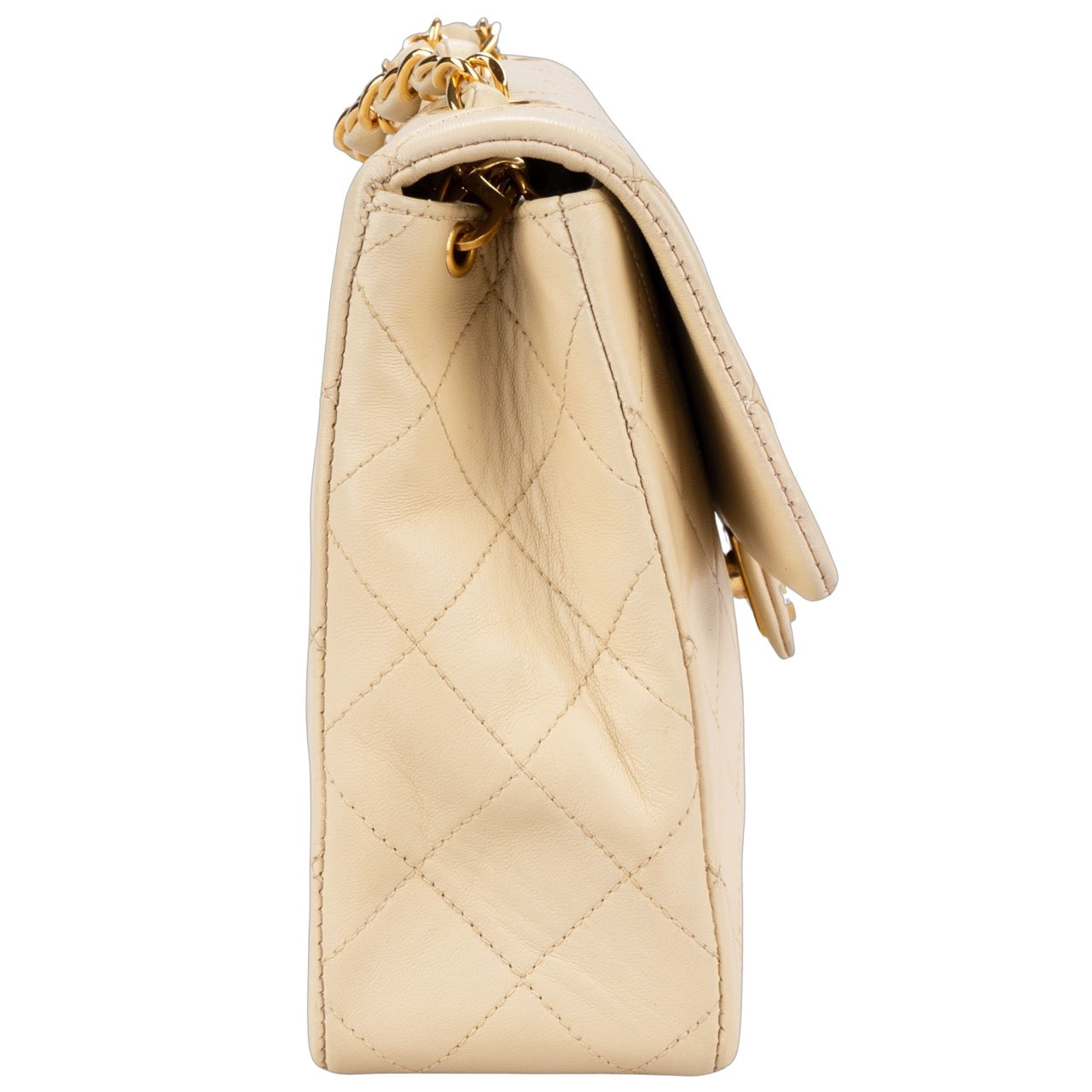 Chanel Quilted Lambskin 24K Gold Single Flap Crosbody Bag