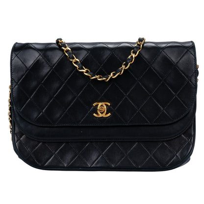 Chanel Quilted Lambskin 24K Gold Halfmoon Double Flap Bag