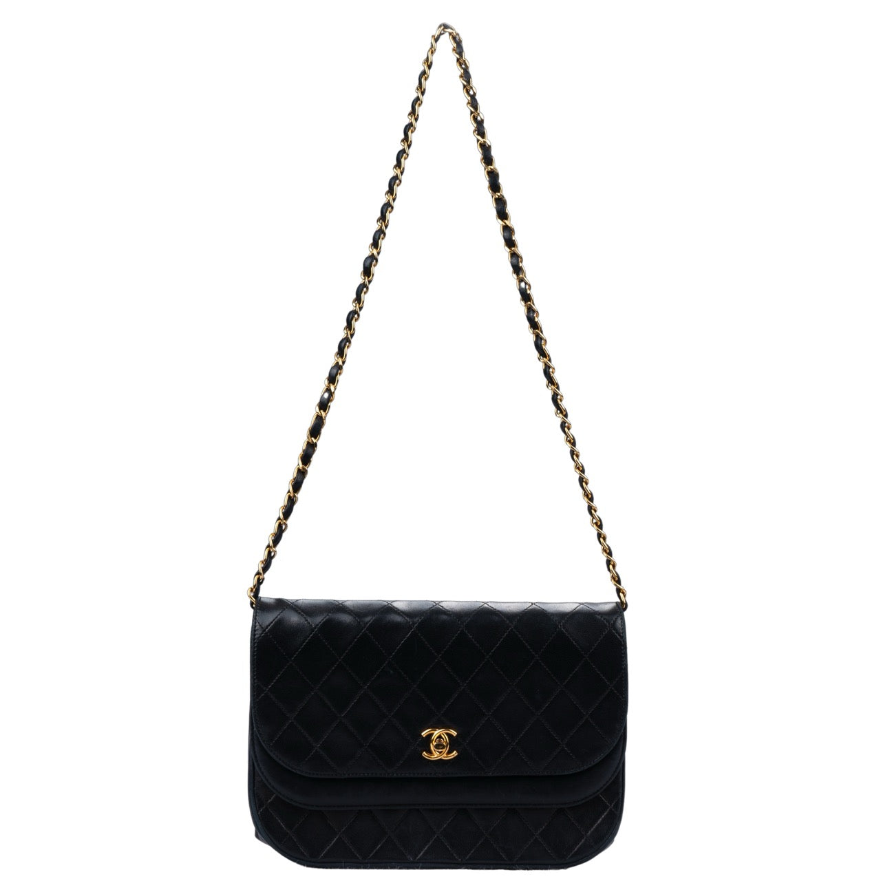 Chanel Quilted Lambskin 24K Gold Halfmoon Double Flap Bag
