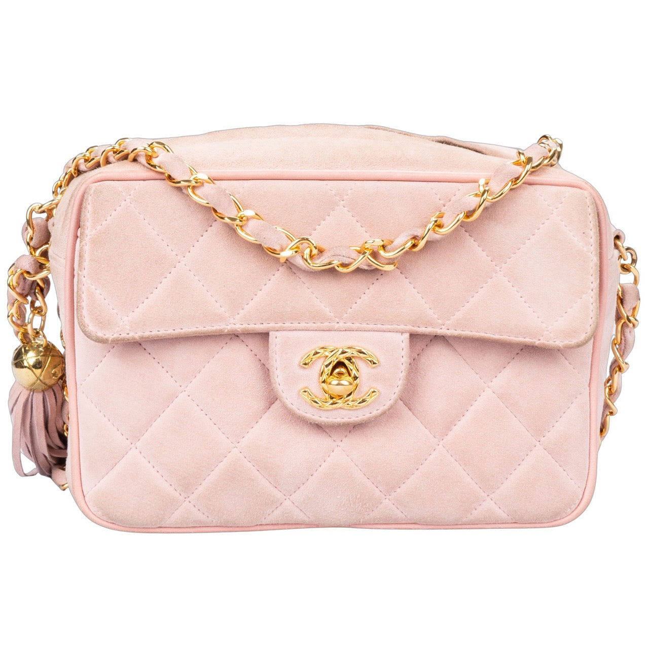 Chanel Quilted Suede Leather Camera Crossbody Bag