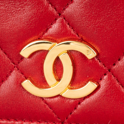 Chanel Red Quilted Lambskin 24K Gold Single Flap Bag