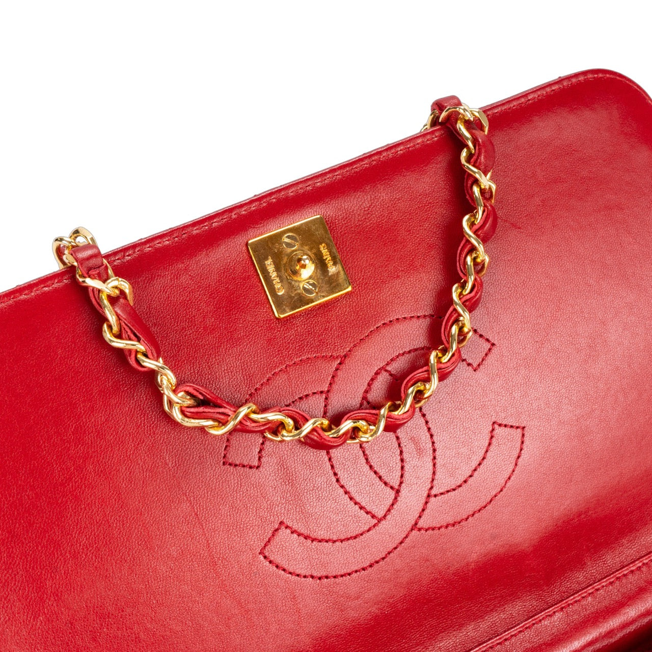 Chanel Red Quilted Lambskin 24K Gold Single Flap Bag