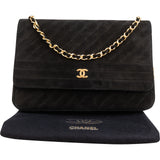 Chanel Quilted Chevron Suede 24K Gold Vintage Single Flap Shoulder Bag
