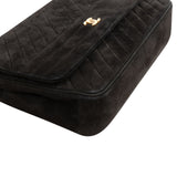 Chanel Quilted Chevron Suede 24K Gold Vintage Single Flap Shoulder Bag