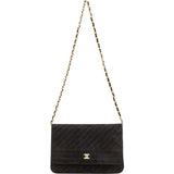 Chanel Quilted Chevron Suede 24K Gold Vintage Single Flap Shoulder Bag