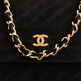 Chanel Quilted Chevron Suede 24K Gold Vintage Single Flap Shoulder Bag