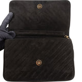 Chanel Quilted Chevron Suede 24K Gold Vintage Single Flap Shoulder Bag