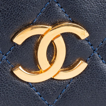 Chanel Quilted Navy Lambskin 24K Gold Single Flap Bag