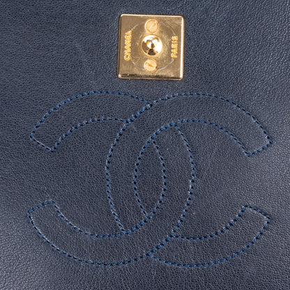Chanel Quilted Navy Lambskin 24K Gold Single Flap Bag
