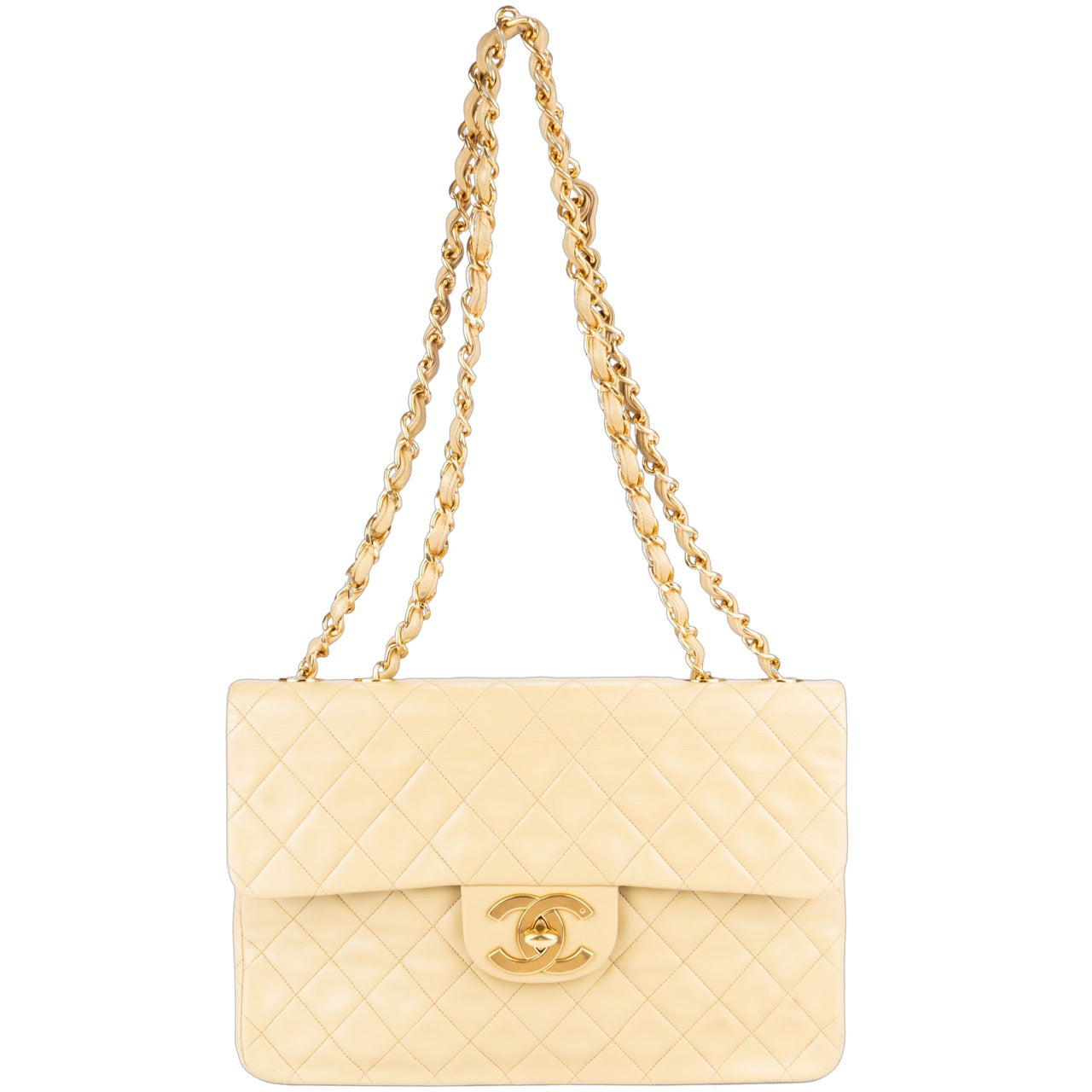 Chanel Quilted Lambskin 24K Gold Jumbo Crossbody Flap Bag