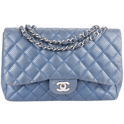 Chanel Perforated Single Crossbody Silver Hardware Flap Bag