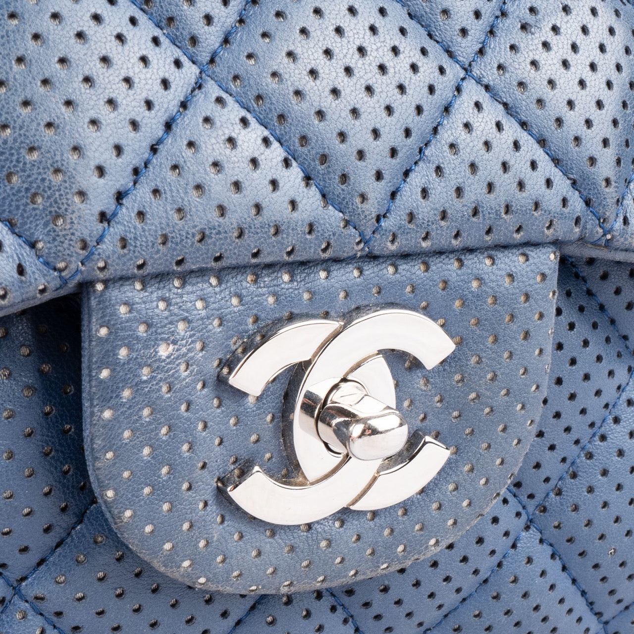 Chanel Perforated Single Crossbody Silver Hardware Flap Bag