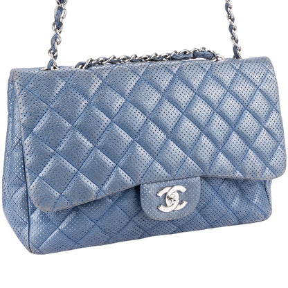 Chanel Perforated Single Crossbody Silver Hardware Flap Bag