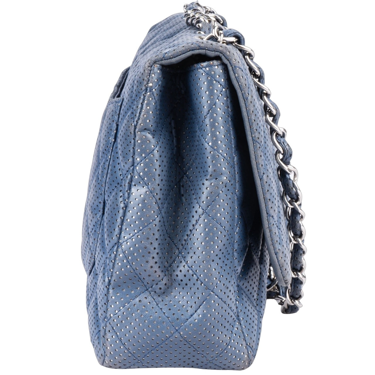 Chanel Perforated Single Crossbody Silver Hardware Flap Bag
