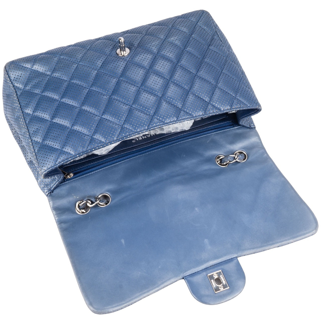 Chanel Perforated Single Crossbody Silver Hardware Flap Bag