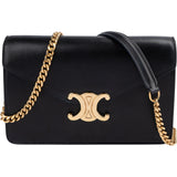 Celine Black Calfskin Wallet On Chain Triomphe Crossbody Bag