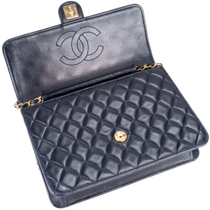 Chanel Navy Quilted Lambskin 24K Gold Single Flap Bag