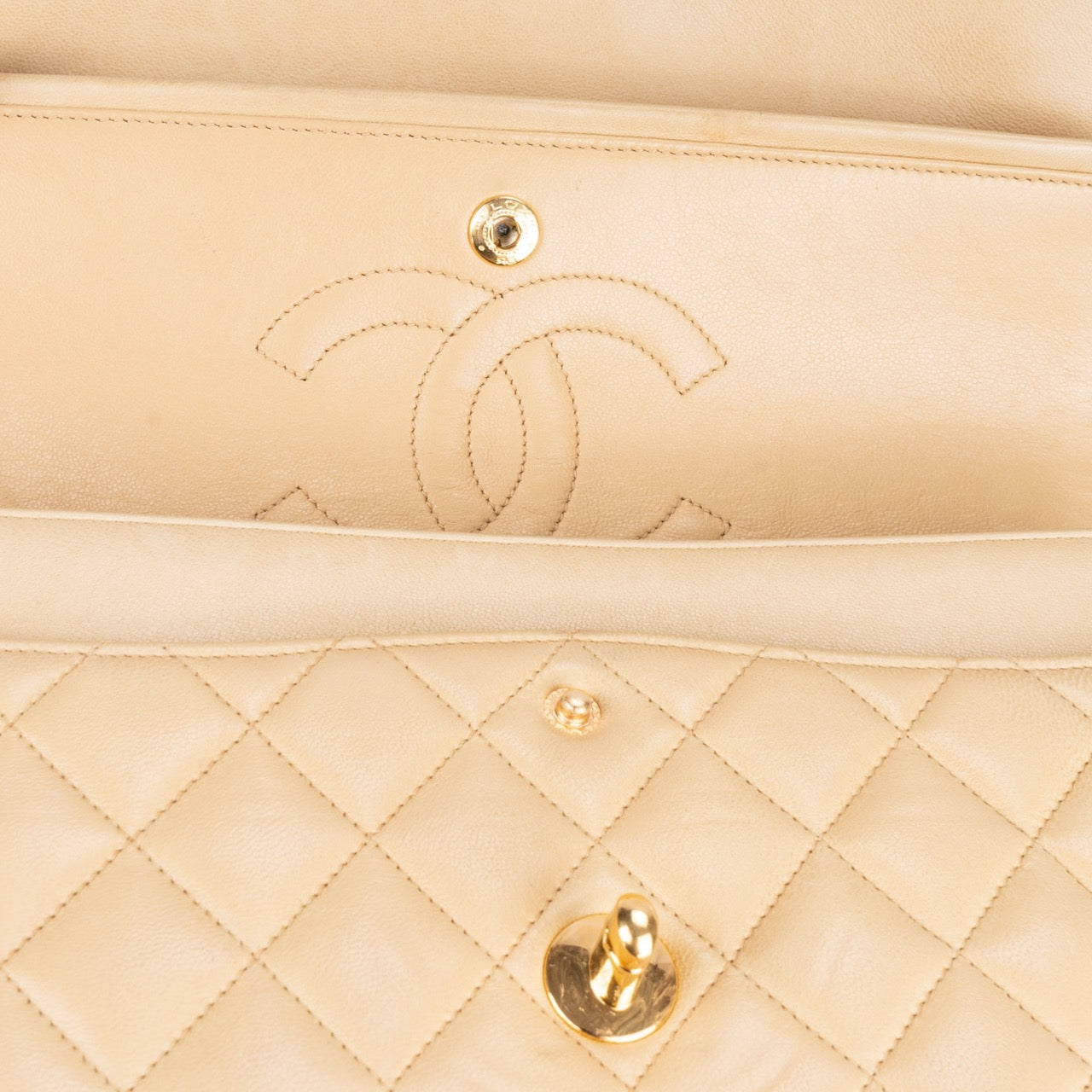 Chanel Quilted Lambskin 24K Gold Bicolor Double Flap Bag Medium