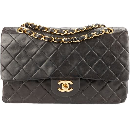 Chanel Quilted Brown Lambskin 24K Gold Medium Double Flap Bag