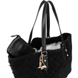 Gucci Suede GG Monogram Jolicoeur Shearling Tote Handbag - vintageandkickz